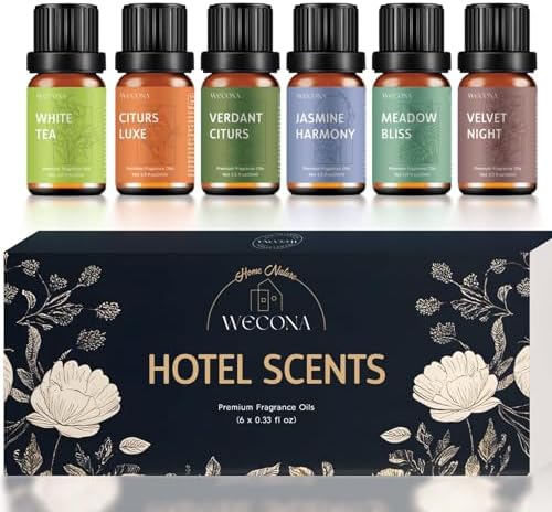 WECONA Hotel Aroma Öl Set, 6 x 10 ml Aroma Diffuser Öl | Aromaöl, Raumduft Diffuser, Hotel Duftöle, White Tea & Citrus, Kerzenherstellung, 6 Stück