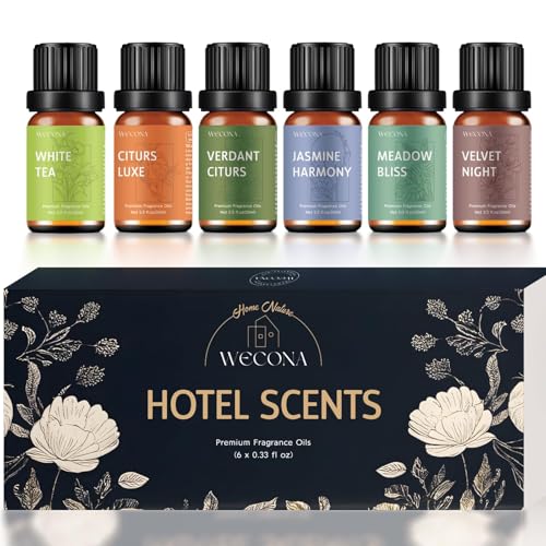 Premium Hotel Fragrance Oil Collection for Diffusers, Essential Oils for Diffusers for Home, Hotel Diffuser Fragrance Oils,Spa & Candle Making, White Tea, Citrus Luxe, Velvet Night and More – 6x10ml