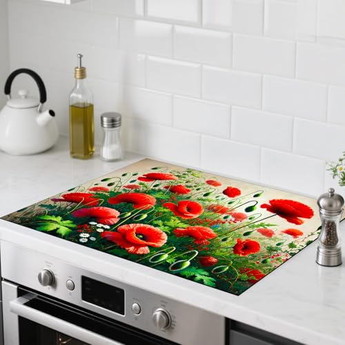 Image of Nuxovilar Floral Accent Stove Cover Diatom Mud 28.35x20.47 In | Glass Protector Countertop Mat Counter Saver Cooktop Cover Kitchen Cooking Area Home (Floral Accent Design)
