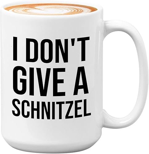 Bubble Hugs Taza de café alemana de 15 onzas, color blanco, "I Don't Give A Schnitzel", salchicha de cerveza Octoberfest, chucrut, Barvarian,
