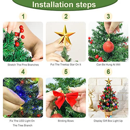 Gudelak 24“ Mini Christmas Tree With Lights And Ornaments, Artificial Small Tabletop Christmas Tree Decor With Christmas Balls, 4 Color Lights, Gift Box For Home Indoor Christmas Decorations #TOP5