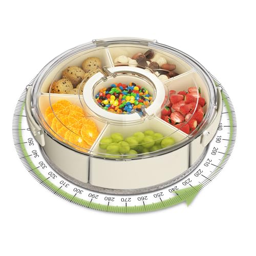 JIEZRIN Transport Servierset mit 6 Schalen, Snackbox mit Fächern Groß, Rund Snackbox Drehbar mit Deckel und Griff, Snackteller Transportbox Aufbewahrungsbox für für Party, Picknick