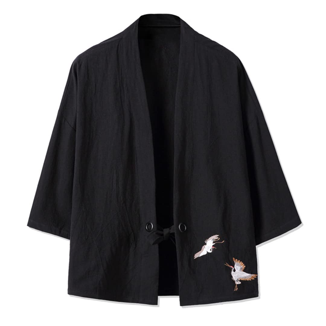 Haft żuraw Haori kimono Harajuku japoński styl plus size męski kostium yukata azjatyckie ubrania kardigan damska kurtka winna czerwona 4XL 86 do 91 kg