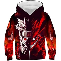 JAUKS Naruto 3D Impreso Sudadera con Capucha Dibujos Animados Manga Larga Niños Sudadera Boy Top,6,10 Años