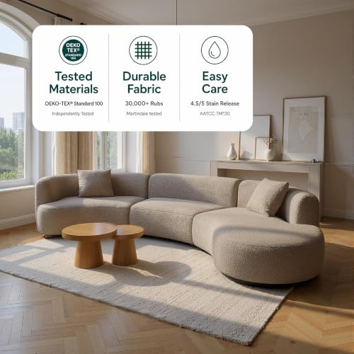 Image of Acanva Formia Boucle Curved Sectional Sofa, 153 inch W Right Hand, Light Coffee