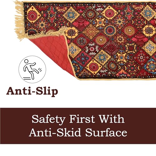 Image of Kuber Industries 2x6 Feet Shaneel Bed Side Runner for Kitchen | Easy to Clean & Multipurpose Runner for Home, Bedroom & Living Room | Rangoli Print - Multi Colour