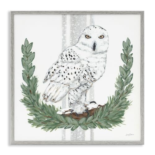 'Charming Laurels Surrounding Wise Snowy Owl'| Framed Giclee Art