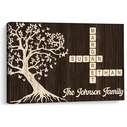 KiKiLuna Personalized Family Crossword Canvas Wall Art, Custom Names Crossword