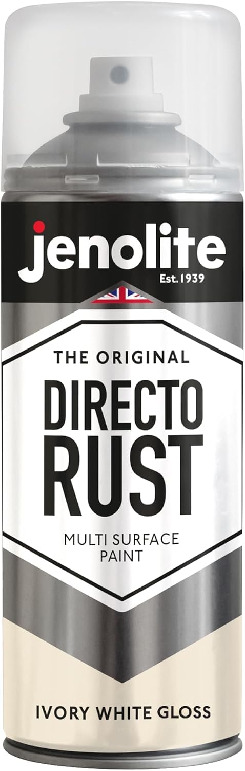 Jenolite Ivory White Directorust Gloss Spray Paint | | 400Ml | Direct To Rust Spray Paint For Metal | Multi Surface Gloss Spray Paint For Wood, Metal, Plastic, Ceramic | Ral 1013