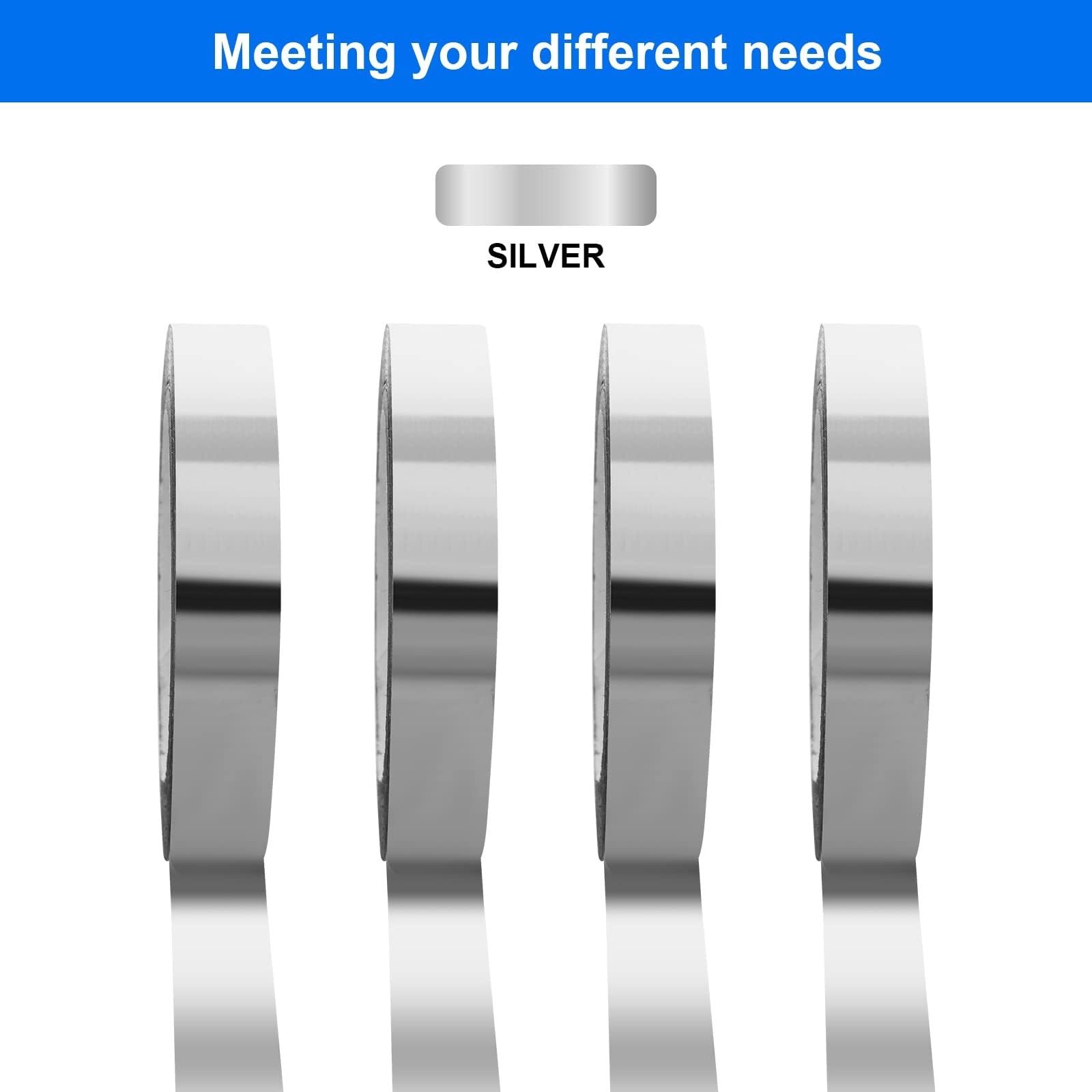 4 Rollen Spiegelklebeband, 10 mm x 20 m, Silber, dekoratives PET-Band für Geschenkverpackung, DIY-Basteln, Heimdekoration