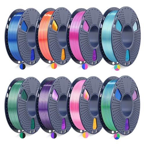 Image of JAYO Silk Dual & Tri-Color PLA Filament 1.75mm Bundle, Multi-Color Shiny 3D Printer Filament Set, Smooth Glossy Finish, Easy to Print, No Clog, 250g Spool, 8 Rolls, 2kg in Total