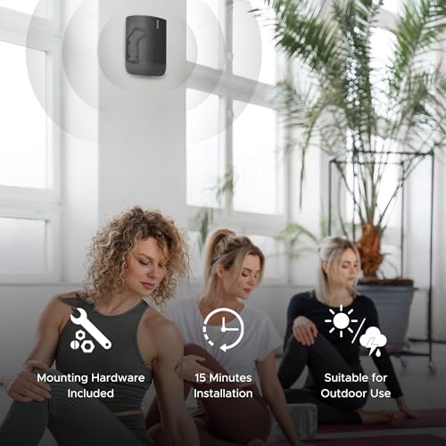 Image of Sound Bass Move Speaker Wall Mount Bracket, Weatherproof, Compatible with Sonos Move & Move 2, Including Mounting Accessories, Black