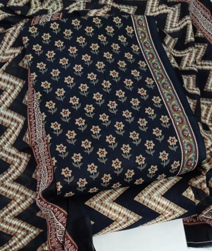 Image of DRAVINAM Trends Women's Premium Cambric Cotton Jaipuri Printed Unstitched Salwar Suit Dress Material with Mulmul Cotton Dupatta