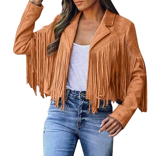 Chaquetas de cuero de gamuza sintética para mujer, trajes vaquera para mujer, chaquetas cortas motociclista moda, blusas con flecos abiertos al frente