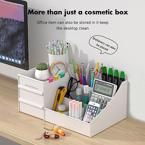 Image of zuku MakeUp Organizer Stand Desk Storage Dressing Table Organiser Cosmetic Organizer Box Skin Care Table Bathroom Organiser Makeup Storage Box Makeup Vanity with Transparent Drawer(White)