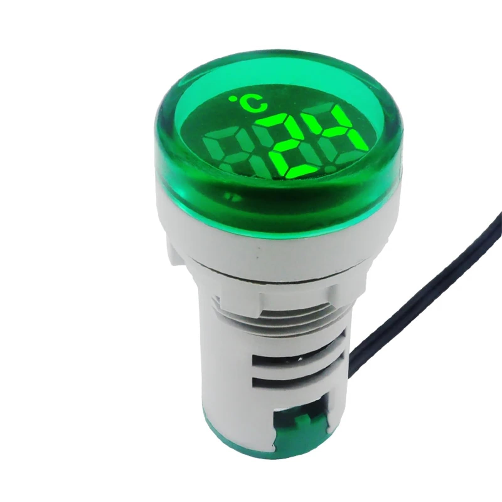 Termómetro digital redondo con indicador LED de 22 mm, 6 unidades, voltaje de 20 °C a 199 °C, CA 50-380 V, sonda de detección de temperatura con cable.(GREEN)