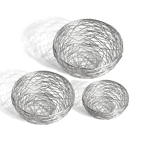 Metal Fruit Basket For Kitchen Counter, Home Decor Vegetable And Fruit Bowl, Fruit Holder For Kitchen Countertop, Decorative Bowls For Fruits And Veggies, Set Of 3 - Shiny Silver #TOP18