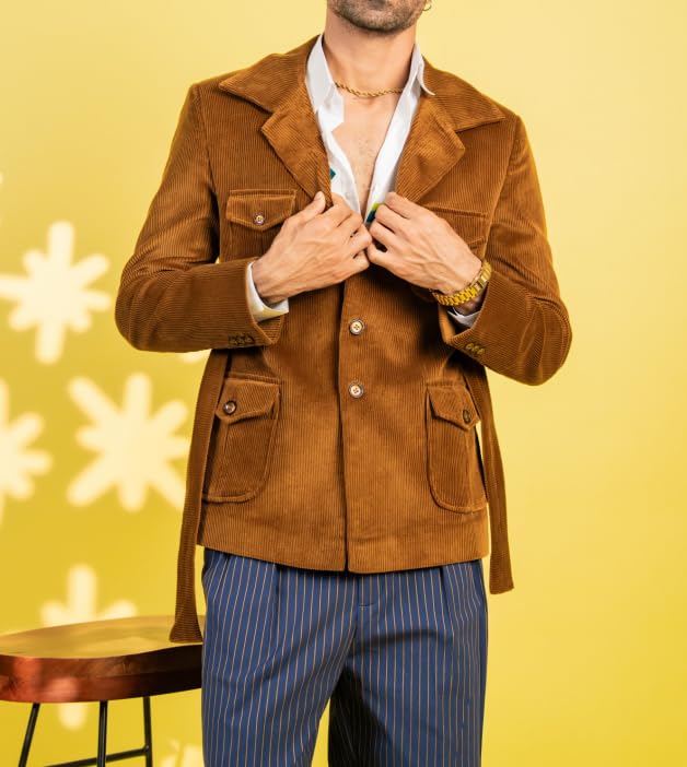 ORBITRAY Mens Corduroy Blazer Sport Jacket Slim Fit Jackets for Men Formal Blazer Wedding Groom Dinner Party OB0102