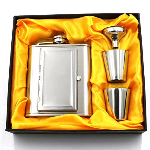 Flacon de hanche en acier de 6 oz avec compartiment et étui en cuir pour whisky