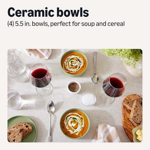 Image of Amazon Basics Glazed Stoneware Bowls, 4-Piece Set, Microwave and Dishwasher-Safe, 20 oz. Capacity, 5.5 in., Olive