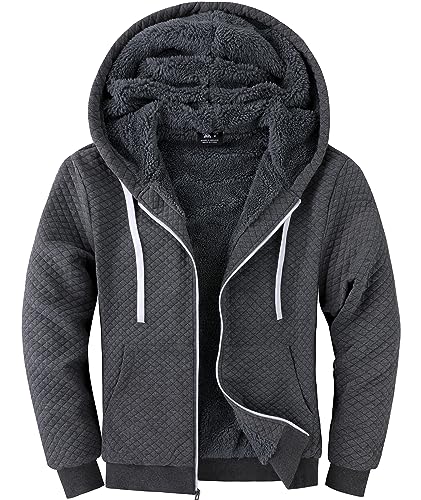 Image of GEEK LIGHTING Mens Fleece Lined Hoodies Zip Up Waffle Knit Thicken Hooded Sweatshirts Winter Jackets