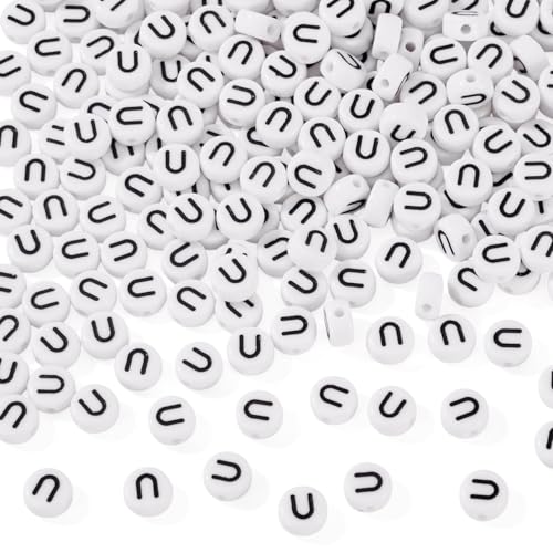 Craftdady 500 cuentas acrílicas de 7 mm, color blanco, redondo, disco, alfabeto, letra U, para pulseras de amistad, collares, fabricación de joyas