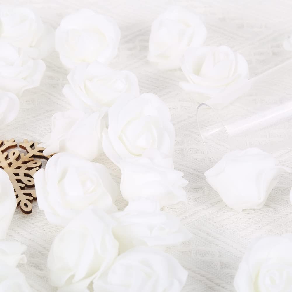 Stemless Roses, 200 Pcs White Artificial Rose Heads - 1.97in, Perfect for DIY Craft, Wedding Bouquet, Party Decoration