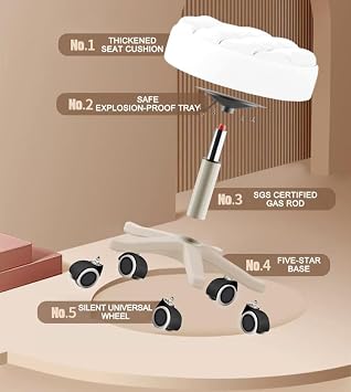 Small Chair Round Rolling Stool with Wheels PU Leather Height Adjustable Swivel Drafting Work SPA Salon Stools Home Office Chair