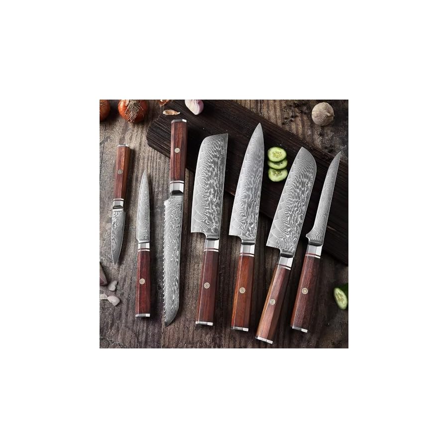 Kitchen-Knife-Sets-7PCS-Damascus-Steel-Knife-Set-Japanese-Vg10-Stainless-Steel-Chef-Santoku-Knife-Cleaver-Bread-Paring-Knife-Cooking-Tools Kitchen Knife Sets, 7PCS Damascus Steel Knife Set Japanese Vg10 Stainless Steel Chef Santoku Knife Cleaver Bread Paring Knife Cooking Tools
