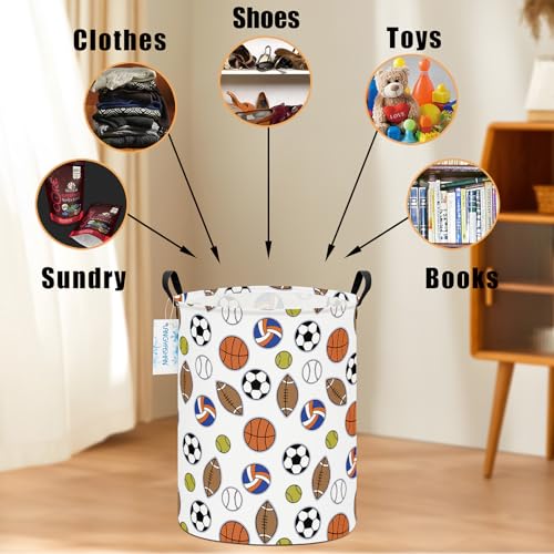 Image of Round Laundry Basket Collapsible Storage Hamper Organizer Colorful Balls | Waterproof Canvas Foldable Baskets with sturdy Handles Multi-scene Organizer for Home Play Bedroom Gift Bin