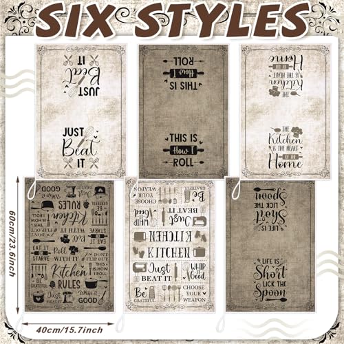 Image of Bencailor 6 Pcs Simple Words Kitchen Towels Decorative Sets Dish Towels Absorbent Fast Drying Hand Tea Vintage Hanging Reusable Cleaning Dishcloths for Cooking Farmhouse Bathroom Accessory