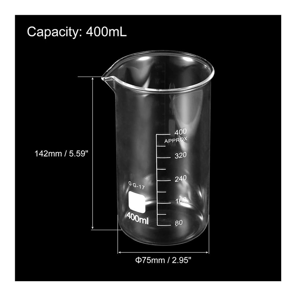 2/3 sztuki 5-500 ml szklany kubek laboratoryjny z miarką z nadrukiem i dzióbkiem (2 szt. 400 ml wysoki kształt)