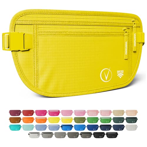 Image of Vantamo Money Belt with RFID For Men & Women, Hidden Passport Holder for Travel, 2 Compartment Travel Fanny Pack for Women Anti Theft