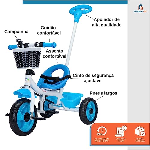 Triciclo Infantil com Empurrador Pedal 2 em 1 Passeio Criança Flex - Baby Style (Azul)