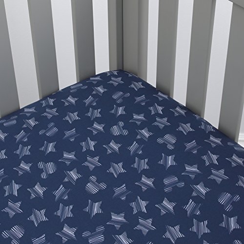 Image of Disney Mickey Mouse Hello World Star /Icon 100% Cotton Fitted Crib Sheet, Navy, White