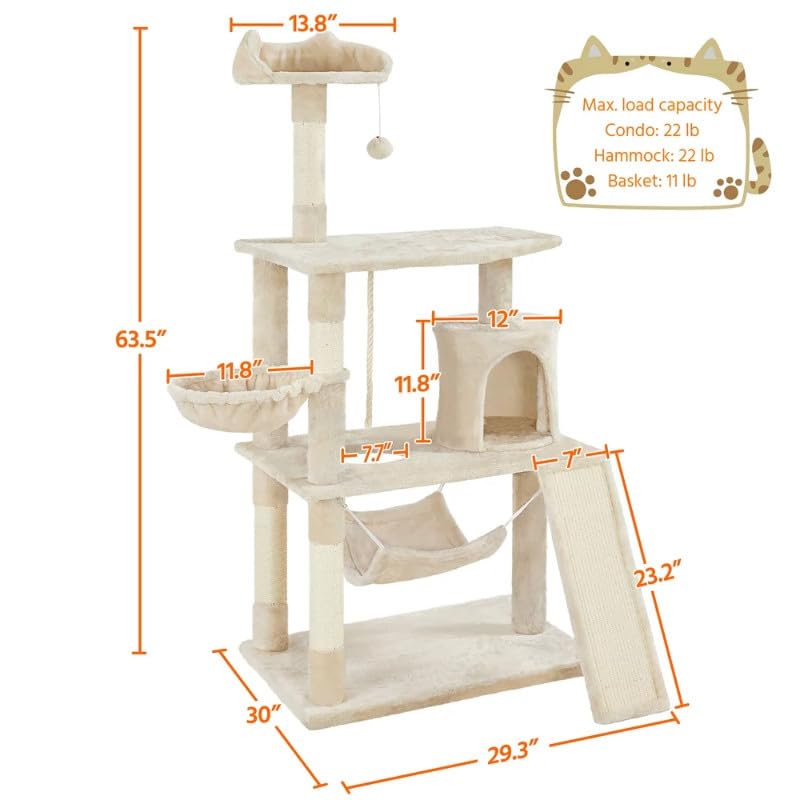 Katzenturm Kratzbaum mit Condo und Tower Beige for Katzen Katzenkletterbaum Aktivitätszentrum