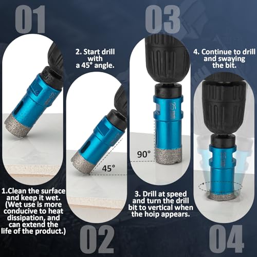 Image of Diamond Tile Hole Saw Kit - 14 PCS Set Including 6 /6 /8 /20 /25 /35 /50 /75 /100mm Drill Bits, 20mm Finger Bit, 50mm Beveling Chamfer Bit, and 5 inch Diamond Blades for Tile, Ceramic, Porcelain, and Marble