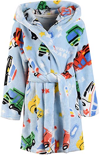 Tunoluker Boys Bathrobes, Toddler Kids Hooded Robes Soft Plush Fleece Pajamas Sleepwear for Boys & Girls (Car, Tag 120cm/ 5T)