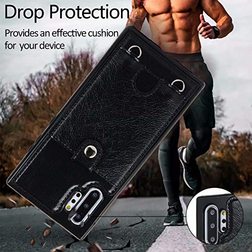 Jaorty Pu Leather Wallet Case For Samsung Galaxy Note 10 Necklace Lanyard Case Cover With Card Holder Adjustable Detachable Anti-Lost Neck Strap Case For Samsung Galaxy Note 10,6.3",Black #TOP4