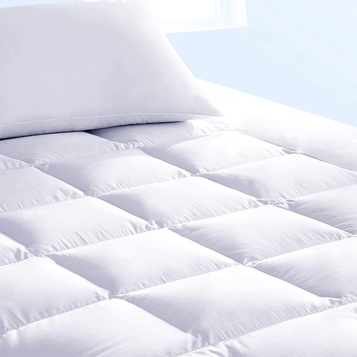 Pure Brands King Mattress Topper & Mattress Pad Protector in One Quality Plush Luxury Down Alternative Pillow Top Make Your Bed Luxurious 18" Deep Pockets