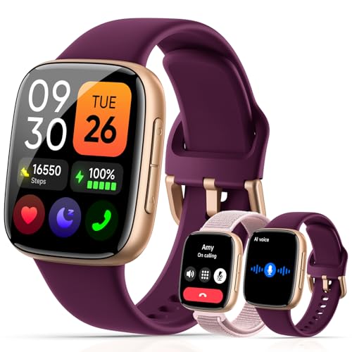 Quican Smart Watches for Women Men with 2 Bands, 1.85-inch AMOLED HD Display (390x450), 12-Day Battery Life, 3ATM Waterproof (30m), Call, Health Monitoring, Fitness Tracking Smart Watch(D-Purple)