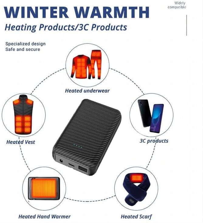 Kevis Portable Charger, Heated Gilet Vest Jacket Power Bank 7.4V 3A USB, 20000 mAh DC 3.5mm Portable Battery Bank, Battery Pack for iPhone,Samsung, Huawei, Heated Clothes 1Pack - Image 5