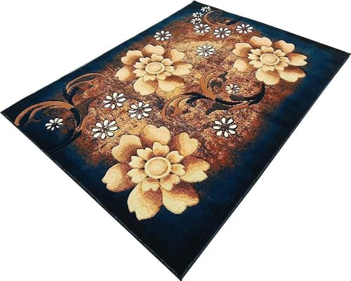 Image of Soft Thick Geometric Acrylic Washable Anti Skid Carpet. for Living Room Bedroom. Hall Size 6 x 8 feet (150X210 Cm) Blue D36