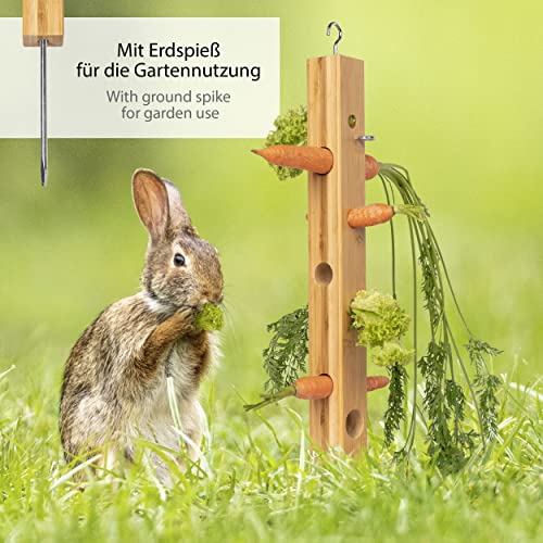 ONVAYA® Kaninchen Futterbaum | 3 in 1 für drinnen & draußen | Bodenspieß zur Befestigung | Futterturm wetterfest | Futterbaum für Kaninchen | Futterraufe Meerschweinchen und Hasen
