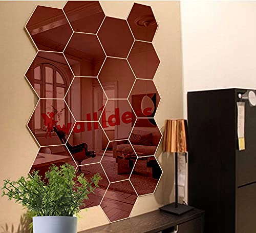 Image of Wall1ders Hexagon Mirror 10 Butterfly Acrylic Stickers - Peel and Stick Wall Decor for Hall, Bedroom, Kitchen - Hexagon Mirror Wall Stickers, 42 Cm, Pack of 20, (Brown)