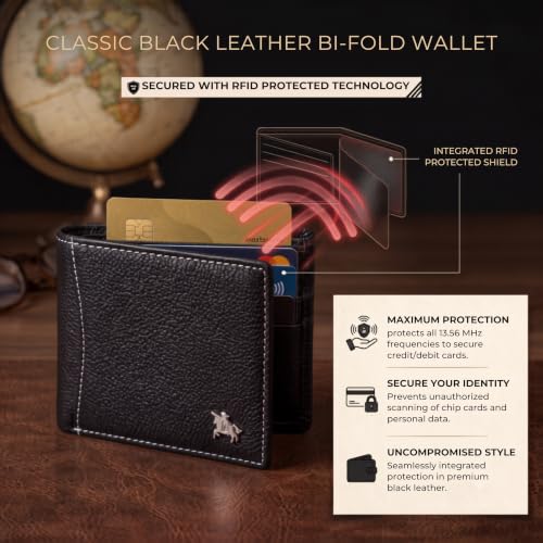 Image of LONDON ALLEY Slavia Black Leather Wallet for Men, 6 Card Slot | RFID Protected