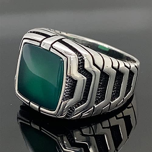 Man Emerald Stone Ring, Square Green Stone Ring, Mens Handmade Ottoman Ring, Ottoman Style Men Ring, 925K Sterling Silver Ring #TOP3