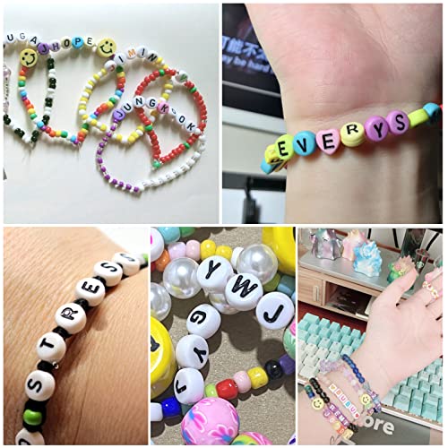 Simetufy 1350 contas de letras para fabricação de joias de pulseiras, 7 estilos de contas de alfabet