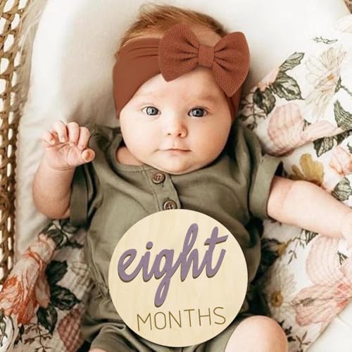 Image of Baby Monthly Milestone Markers Disc, Wooden 3D Milestone Cards for Photos, Baby Announcement Sign, 1-12 Months, wooden baby milestone sign (Purple)