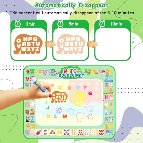 Image of PATPAT 100x80CM Reusable Magic Water Doodle Mat for Kids, Fruit & Animal Park Educational Drawing Toys Mat with Water Pens, Roller Stamps, Templates & Guide Birthday Gift for Kids